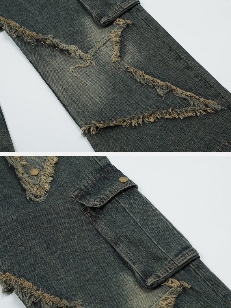 Jean Aelfric Eden Distressed Effect Patchwork Star Denim Bleu | VFO-71198912